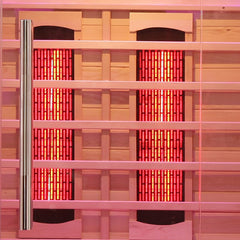 Finnmark FD-3 full spectrum infrared sauna by Zoppinh with four-person capacity, featuring glass doors and wooden interior.