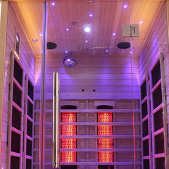 Finnmark FD-3 full spectrum infrared sauna by Zoppinh featuring a four-person capacity with wooden interior and glass door.