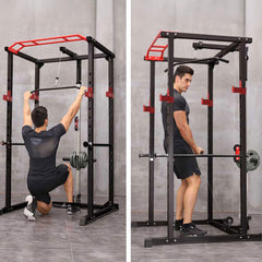 SAKSBY WHOLESALE 1000LBS multi-functional barbell rack and squat power cage with weight bench for home gym workouts.