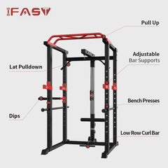 SAKSBY WHOLESALE 1000LBS multi-functional barbell rack with squat power cage and weight bench for home gym workouts