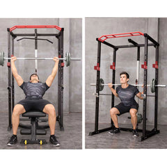 SAKSBY WHOLESALE 1000LBS multi-functional barbell rack, squat power cage with weight bench for home gym workouts.