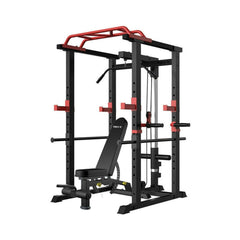 SAKSBY WHOLESALE 1000LBS multi-functional barbell rack and squat power cage with weight bench for home gym training, side view.
