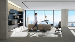 Foldable Kingsmith WalkingPad A1 Pro treadmill for under desk use, featuring sleek design and compact, portable construction.