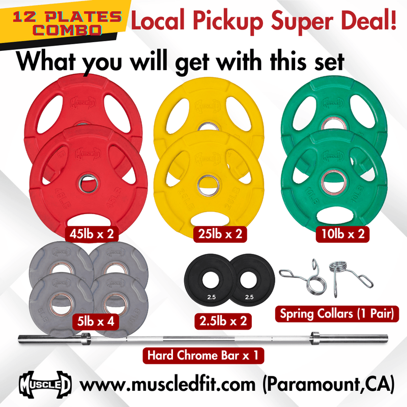 Olympic Plates + Bar + Spring Collars - Local Pick Up Only Deal by Muscle D Fitness