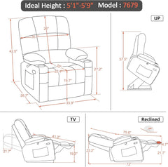 Dual Motor Power Lift Recliner Chair With Massage And Heat Beige Fabric Medium by ShipItFurniture