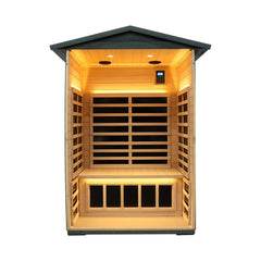 SAKSBY WHOLESALE Thermora Riva 2-person black carbonized walnut infrared sauna with LED lighting and Bluetooth audio, outdoor design