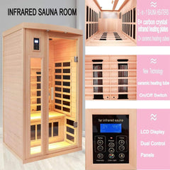 SAKSBY WHOLESALE Thermora Orien Premium 2-person low EMF infrared wood sauna with ceramic heaters for home spa relaxation.