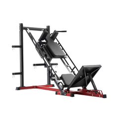 SAKSBY WHOLESALE Rovix 2000LBS adjustable leg press and hack squat machine for home gym, front right view with weights