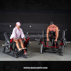 Muscle D Fitness Power Leverage V2 chest supported linear bearing row plate loaded exercise machine with padded support and weight plates