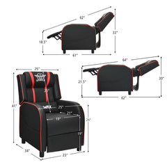Red massage racing gaming recliner chair by DirectDeals, featuring a sleek design with ergonomic features for comfort and support.