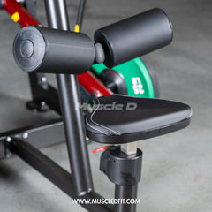 Muscle D Fitness Power Leverage V2 Rotary Lat Pulldown plate-loaded gym machine with adjustable handles for strength training.
