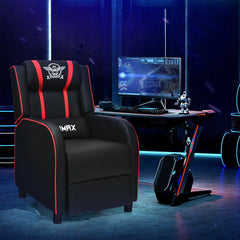 Red massage racing gaming recliner chair by DirectDeals with ergonomic design and plush cushioning for ultimate comfort.