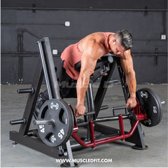 Muscle D Fitness Power Leverage V2 chest supported linear bearing row plate loaded exercise machine with padded support and weight plates