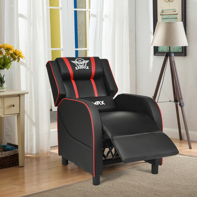 Red Massage Racing Gaming Recliner Chair by DirectDeals with padded armrests and ergonomic design, perfect for gaming and relaxation.