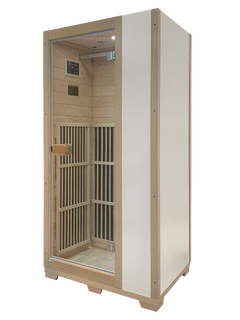 Zoppinh Blisspod Vienna Far Infrared Sauna with wooden interior and control panel, designed for home wellness and relaxation.