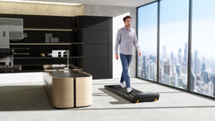 Foldable Kingsmith WalkingPad A1 Pro treadmill suitable for under desk use, featuring a compact design and sleek black finish.