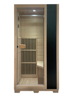 Zoppinh Blisspod Vienna Far Infrared Sauna with wooden interior and glass door for home wellness therapy.
