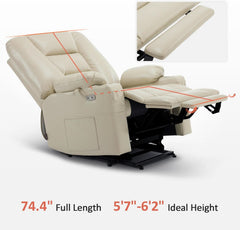 Beige Large Power Lift Recliner Chair With Massage And Heat by ShipItFurniture