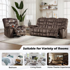 Brown 2-piece ShipItFurniture massage recliner set with built-in massage, heat features, and plush upholstery.