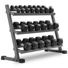 10-Pairs, 5 to 50 lbs. Hex Dumbbells Includes 3-Tier Storage Rack by XMARK
