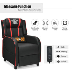 Red massage racing gaming single recliner chair by DirectDeals, featuring a sleek design and ergonomic comfort for gaming and relaxation.