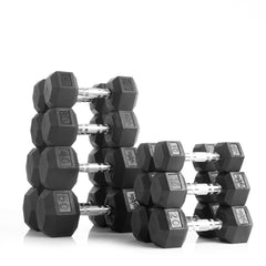 10 to 50 lbs. Rubber Hex Dumbbell Pairs Includes 2-Tier Storage Rack by XMARK