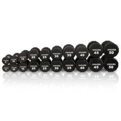 12-Sided Commercial Urethane Dumbbells (5-50 lb and 5-75 lb Sets) by XMARK