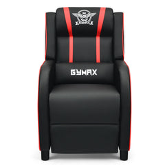 Red massage racing gaming recliner chair by DirectDeals with cushioned seat and ergonomic design for comfort and support.