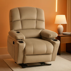 Dual Motor Power Lift Recliner Chair With Massage And Heat Beige Fabric Medium by ShipItFurniture