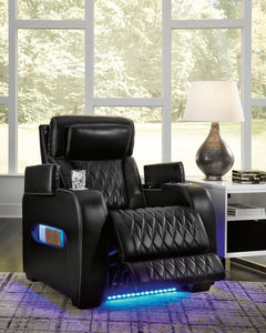 Black Leather Power Recliner With Adjustable Headrest by ShipItFurniture