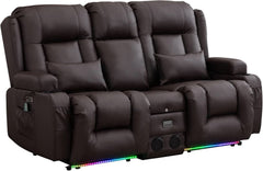 Power Loveseat Recliner Sofa With Massage And Heat Brown by ShipItFurniture
