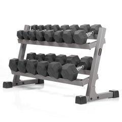 10 to 50 lbs. Rubber Hex Dumbbell Pairs Includes 2-Tier Storage Rack by XMARK