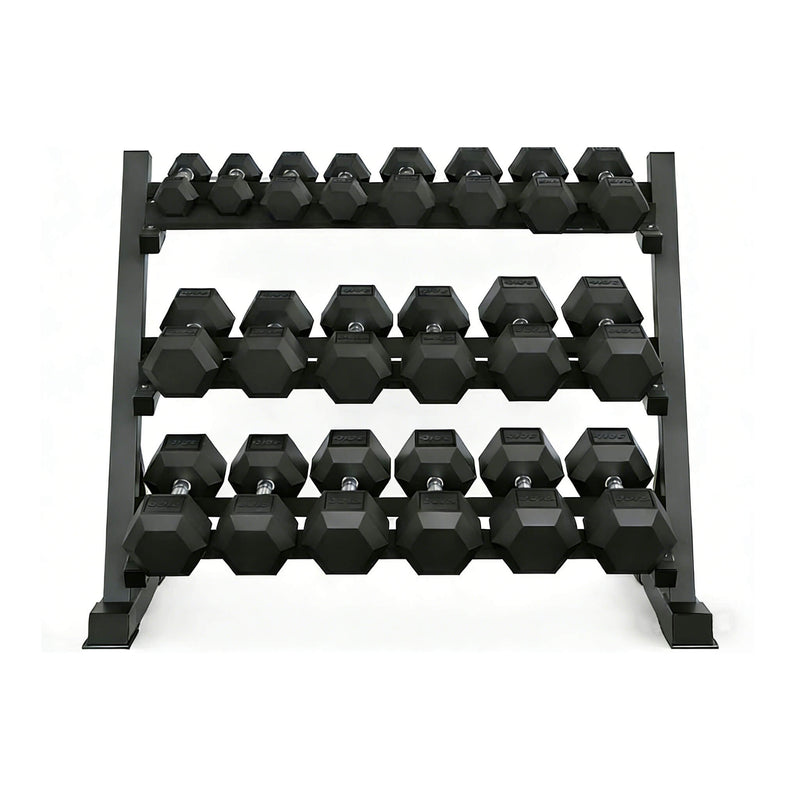 W5072S00007 Rovix 450-Pounds Rubber Hex Dumbbell Set With Rack by SAKSBY WHOLESALE