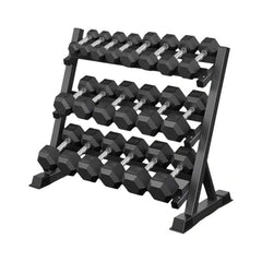 W5072S00007 Rovix 450-Pounds Rubber Hex Dumbbell Set With Rack by SAKSBY WHOLESALE