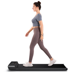 Foldable Kingsmith WalkingPad A1 Pro treadmill for under desk use, featuring sleek design and compact form in black.