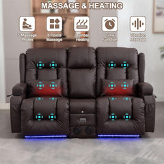 Power Loveseat Recliner Sofa With Massage And Heat Brown by ShipItFurniture