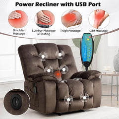 Brown 2-piece power recliner set with massage and heat features from ShipItFurniture, showing plush recliner chairs with built-in controls.