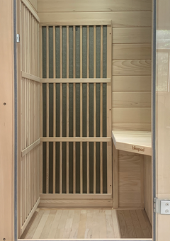 Zoppinh Blisspod Vienna Far Infrared Sauna with wooden interior and control panel for relaxing home wellness.