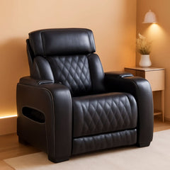 Black Leather Power Recliner With Adjustable Headrest by ShipItFurniture