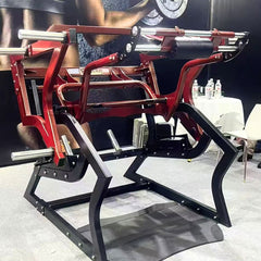 Muscle D Fitness Pro Strength Power Hack Squat machine with plate-loaded design and padded support for lower body workouts.