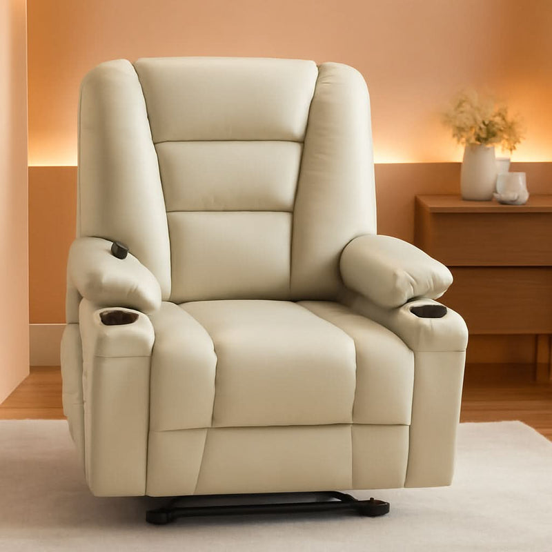 Beige Large Power Lift Recliner Chair With Massage And Heat by ShipItFurniture