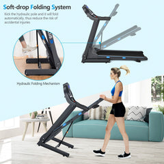 SP36091US 2.25 HP Folding Electric Motorized Power Treadmill with Blue Backlit LCD Display by DirectDeals