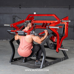 Muscle D Fitness Pro Strength Power Hack Squat machine with plate-loaded design for commercial gym workouts.