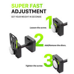 Adjustable dumbbell set by Anti Spier with multiple weight plates and handle for versatile strength training.
