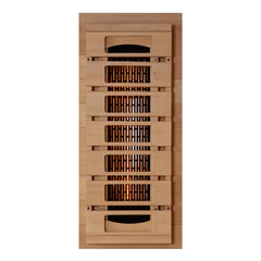 Golden Designs GDI-8010-03 2025 Reserve Edition sauna with full spectrum and Himalayan Salt Bar, showing the sleek interior design.