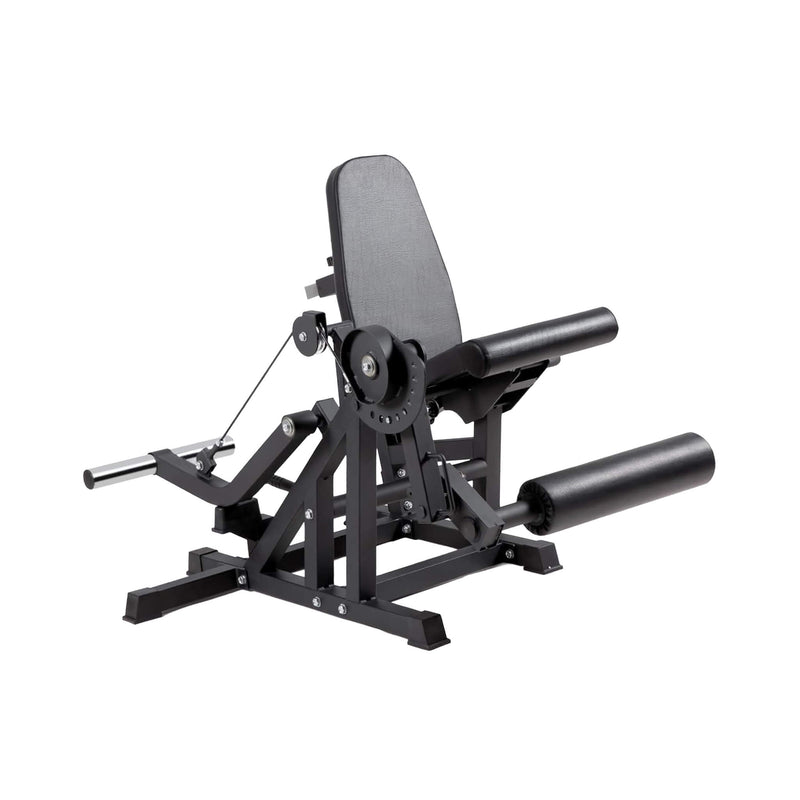SAKSBY WHOLESALE Rovix 800LBS adjustable lower body leg extension and curl machine, front and side view for weight lifting workouts.