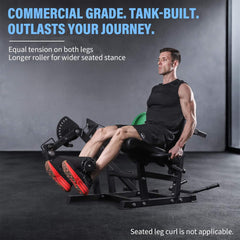 SAKSBY WHOLESALE Rovix adjustable leg extension and curl machine in use, designed for lower body strength training and weight lifting.