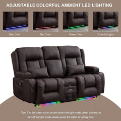 Power Loveseat Recliner Sofa With Massage And Heat Brown by ShipItFurniture