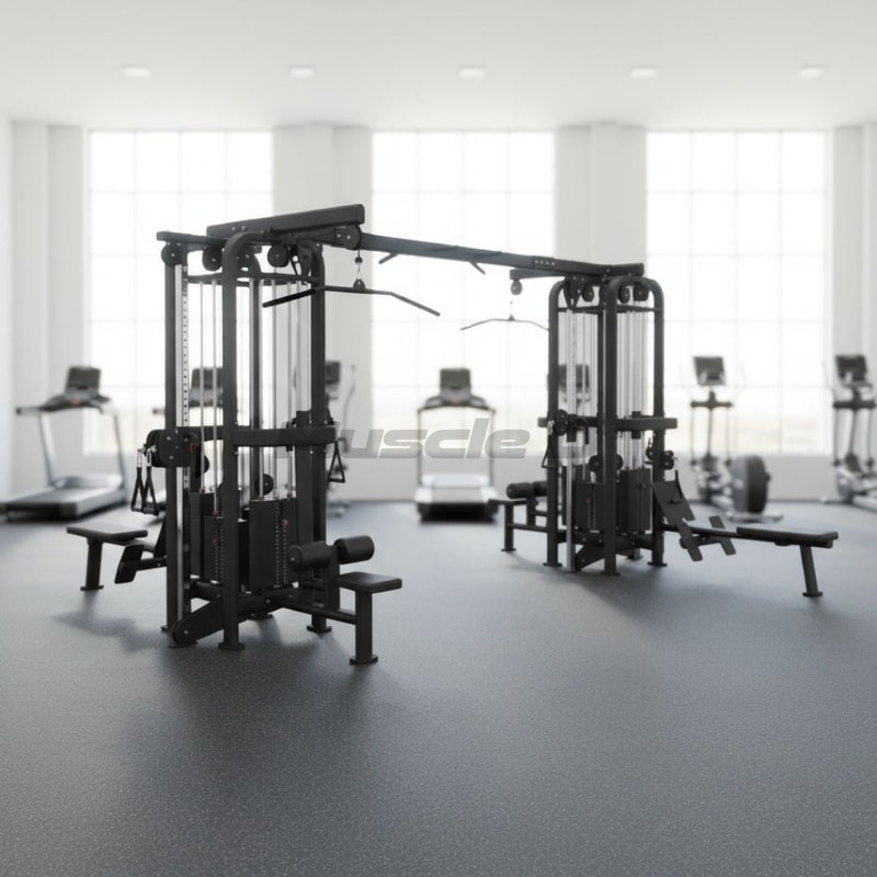 8 Stack Megatron Standard Jungle Gym - 2 Colors - Muscle D Fitness - Black/Silver, Lat Pulldown, Pull-up, Low Row, Single/Double Pulleys