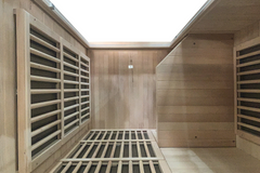 Zoppinh Blisspod Vienna Far Infrared Sauna with wooden interior and control panel, designed for home wellness and relaxation.